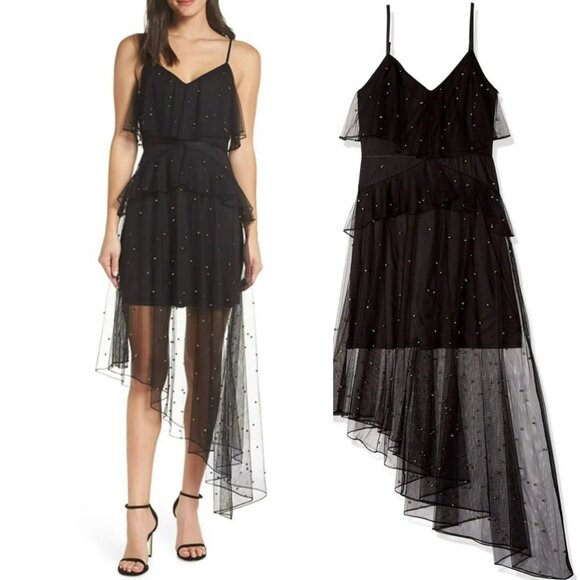 Avec Les Filles Asymmetrical Studded Dress in Black - Picture 1 of 11